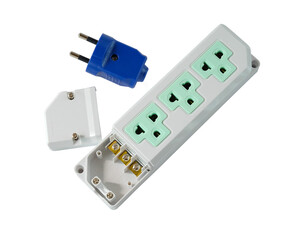 Electrical plug in outlet socket at home.