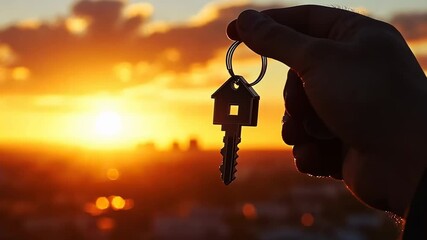 House Key Silhouette at Sunset, key chain, golden hour, new home, real estate, realtor - Powered by Adobe