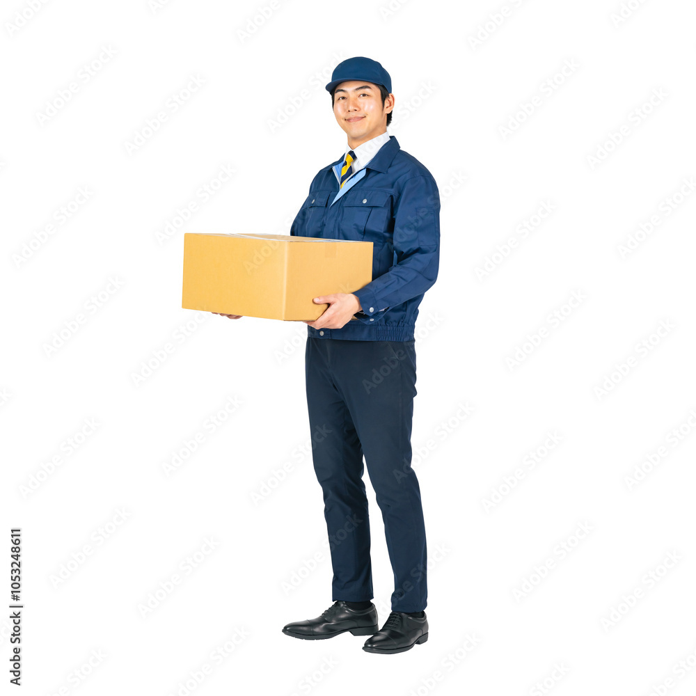 Aufkleber 荷物を持つ配達員・デリバリースタッフ　手作業で精密に切り抜いた背景透過全身写真png