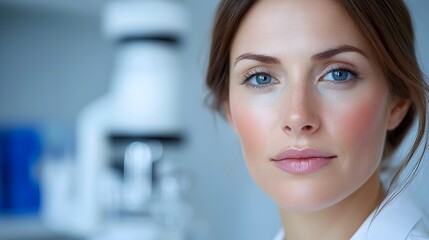 Portrait of a female physician or doctor interacting with a futuristic high tech healthcare data analysis interface