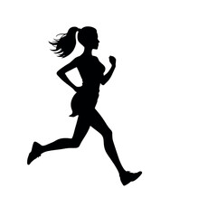 a woman running vector silhouette, black color silhouette
