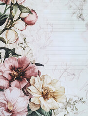 watercolor floral frame, soft pastel, feminine stationery, folio kit, elegant note pad 