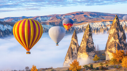 Colorful Hot Air Balloons Over Cappadocia Landscape