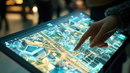 Fototapeta premium Interactive Map Touchscreen Display in Urban Setting