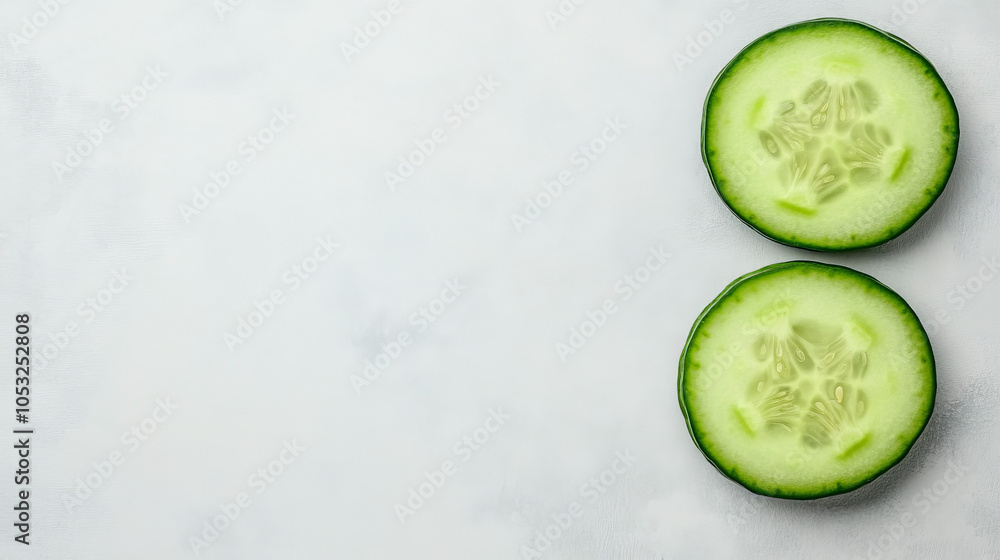 Poster refreshing cucumber slices on marble