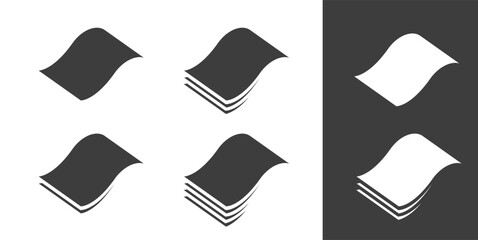 Soft material layers icon vector simple pictogram graphic set, black white double triple wavy paper sheets stack butch of paper napkins or fabric cloth blend, 4 stratum softness surface sign image
