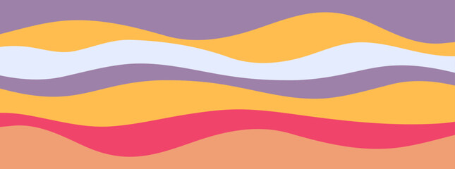 Wavy simple striped background solid vector graphic illustration, summer childish kids style banner backdrop red yellow purple texture, curve fluid solid frame brochure cover poster image clip art
