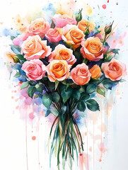 Obraz premium floral bouquet background , watercolor illustration 