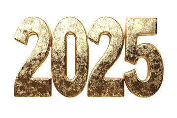 2025 happy new year, Luxury golden number and gold glitter, transparent background. 3D rendering