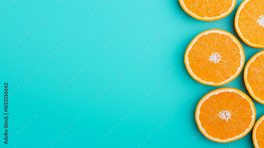 Poster citrus burst on teal: slices of juicy oranges arranged against a vibrant teal background, creating a