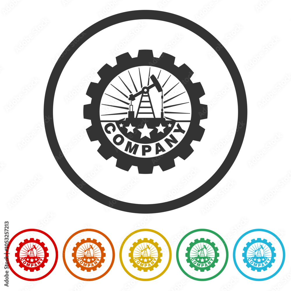 Poster oil mining icon. set icons in color circle buttons