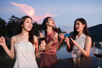 Asian woman celebrating was a successful day happily