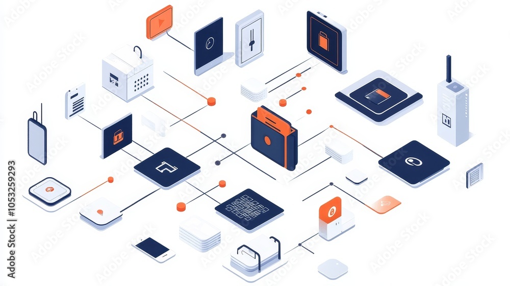 Poster network security concept with enlarged simple elements, highlighting clean and modern visuals for cy