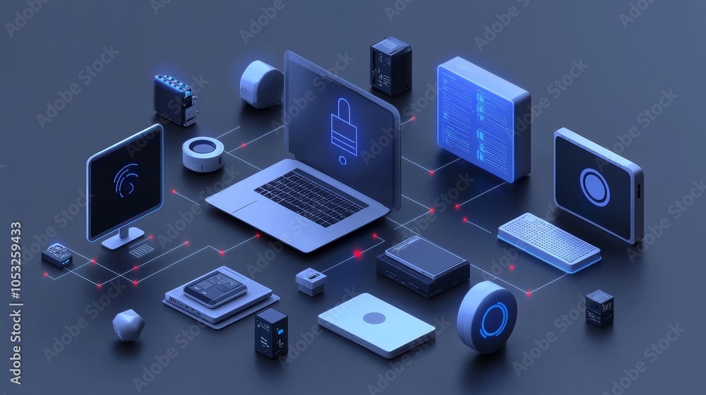 Poster network security concept with enlarged simple elements, highlighting clean and modern visuals for cy