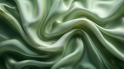 Fototapeta premium Abstract Green Fabric Background - Wavy Texture, Draped Silk Material