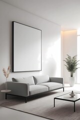 Minimalist Wall Art Mockup for Modern Living Room Design Featuring Elegant Canvas and Sleek Gray Sofa