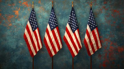 Artistic Capture of American Flags on Colorful Background