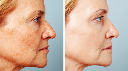 Obraz premium Before and After Skin Enhancement of Middle-Aged Person