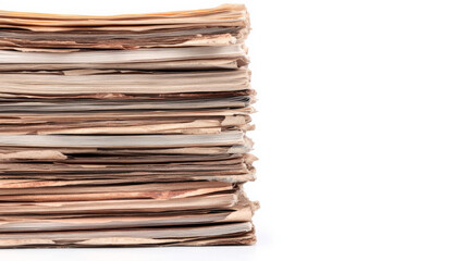 Stack of Newspapers: A close-up shot of a neatly stacked pile of newspapers, a symbol of information, current events, and the power of the press.  