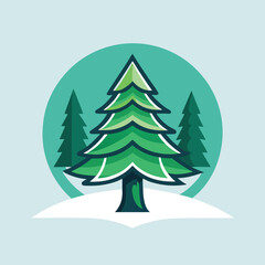 Obraz premium Simple illustration of a green pine tree standing on a white snowdrift. 