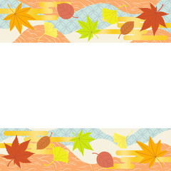 和柄背景に紅葉と金のヱ雲をあしらった背景イラスト素材