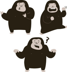 set of funny cartoon gorilla kingkong