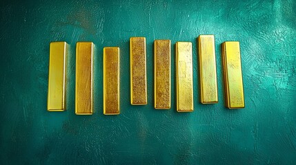 Diverse gold bars arranged on a graph, showing growth and investment in gold, financial security