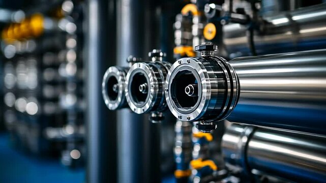 Close-up of Industrial Pipework and Valves, pipes, steel, metal, chrome, stainless steel
