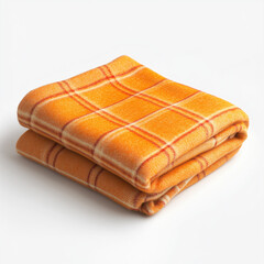Orange wool plaid blanket on white background