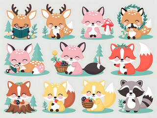  Kawaii Forest Animals with Different Activities