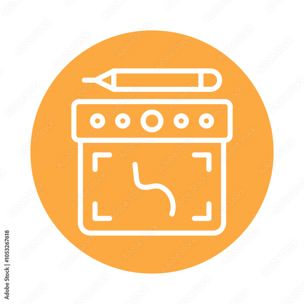 Poster graphic tablet vector outline circle design icon. workplace symbol on white background eps 10 file