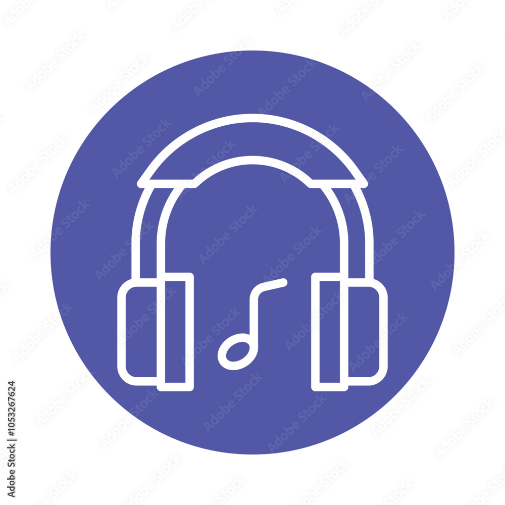 Poster headphone vector outline circle design icon. workplace symbol on white background eps 10 file