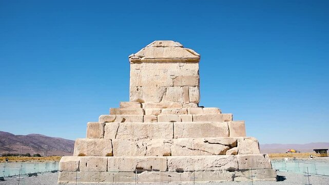 Tomb of Cyrus the Great in Pasargadae, Fars Province, Iran, built in 6th century BC. UNESCO World Heritage. Tourist attraction and destination.