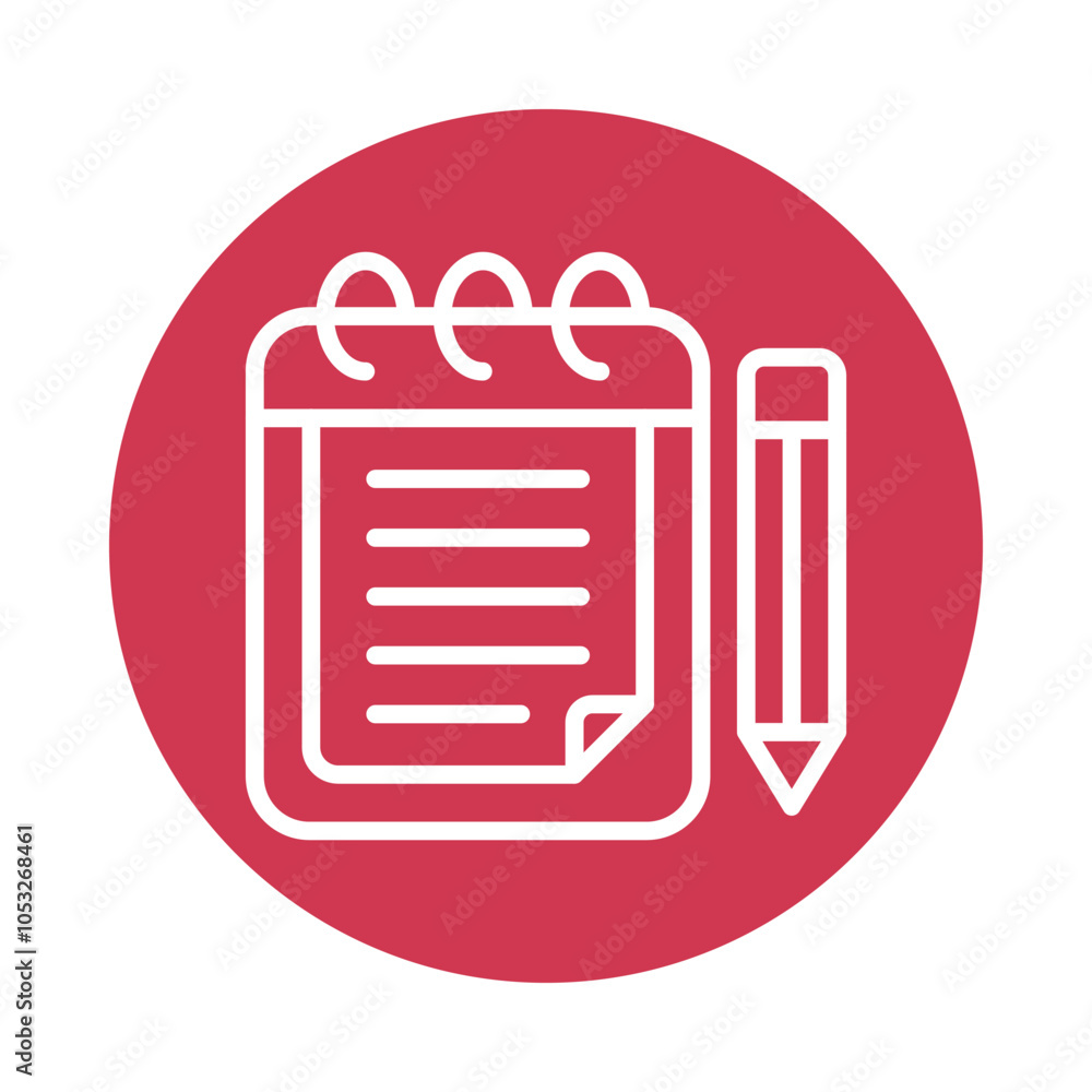 Poster notepad vector outline circle design icon. workplace symbol on white background eps 10 file