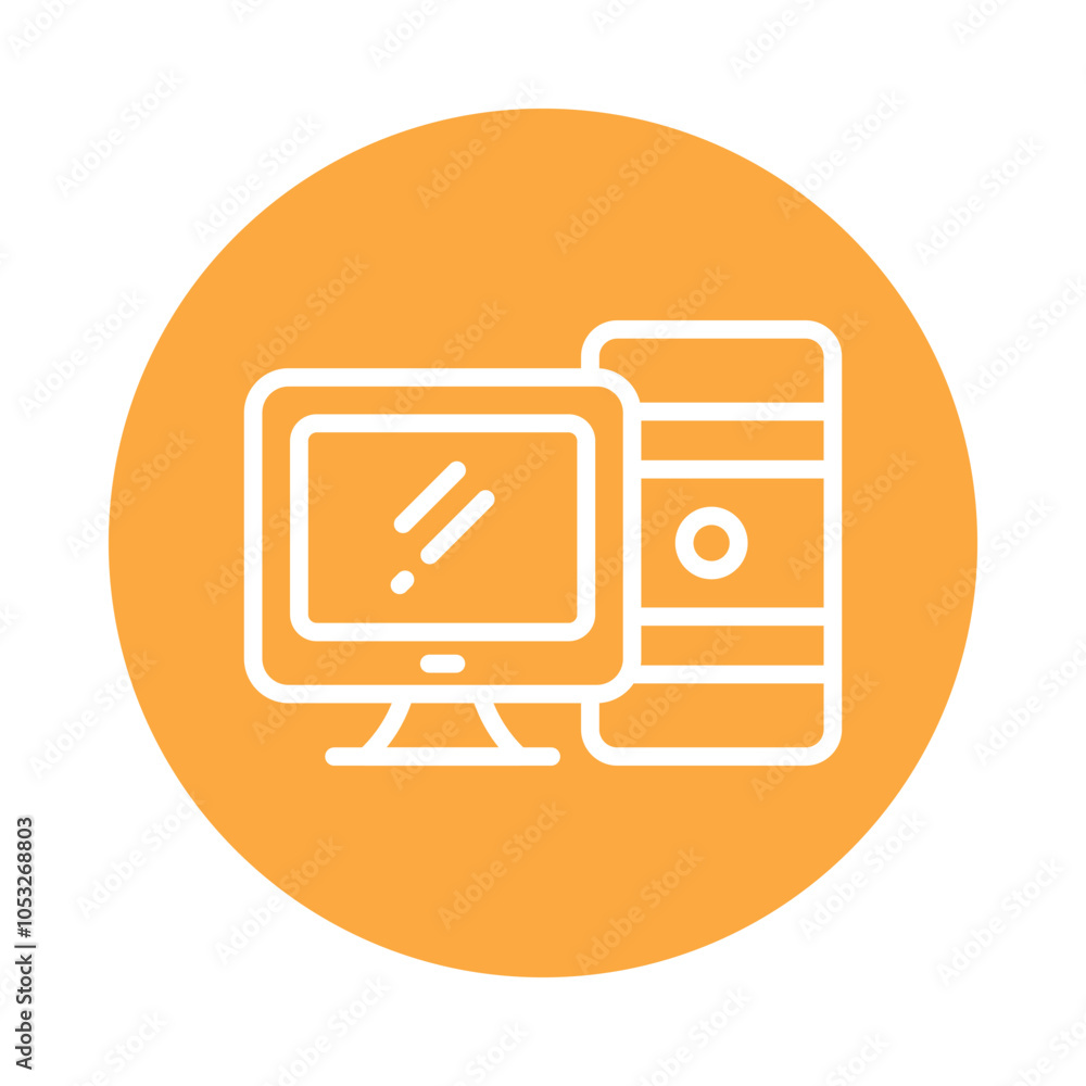 Poster computer vector outline circle design icon. workplace symbol on white background eps 10 file