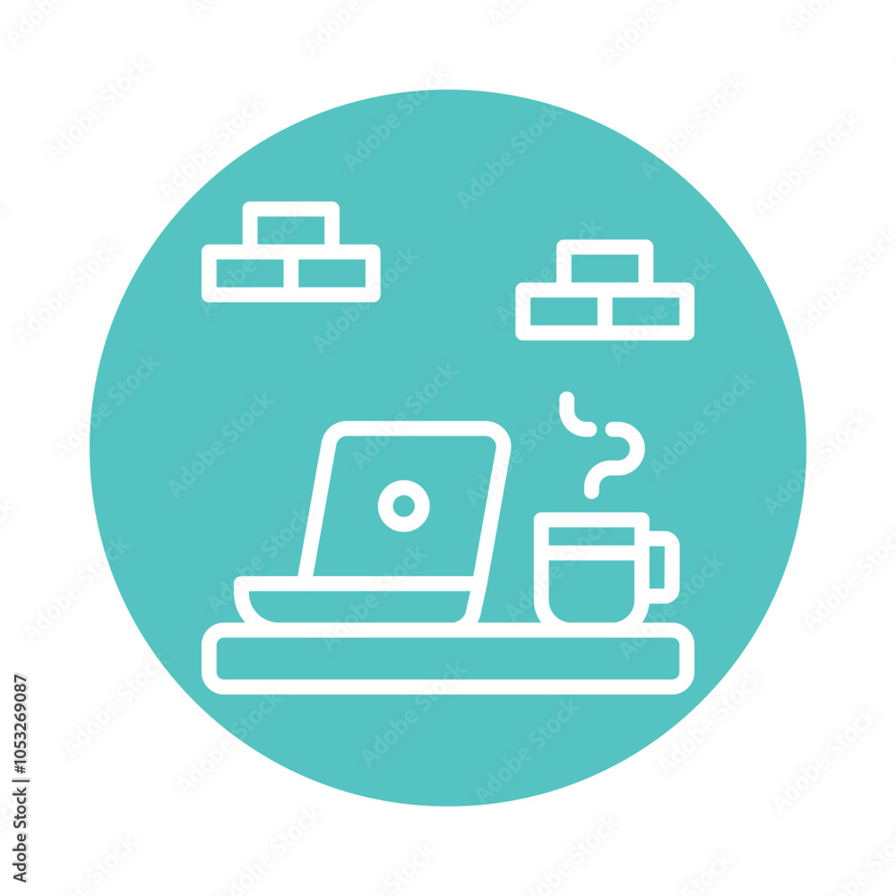 Poster workplace vector outline circle design icon. workplace symbol on white background eps 10 file