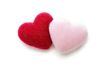 Fototapeta premium heart-shaped figures made in knitted fabric, soft and fluffy, in soft tones.