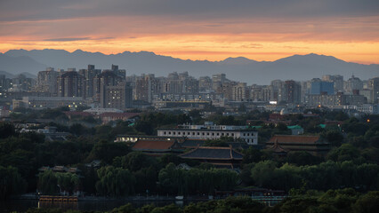 Beijing CBD Skyline during sunset, blue hour, China