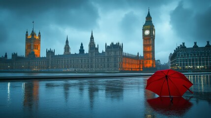 Rainy Day at the Palace of Westminster in London