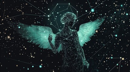 Cosmic Angel: A celestial being with ethereal wings, rendered in intricate lines and glowing constellations, evokes a sense of wonder and divine grace.  