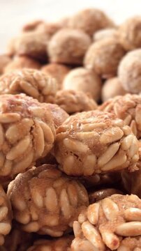 Panellets baked on a white background.