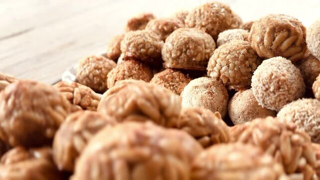 Panellets baked on a white background.