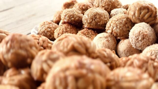 Panellets baked on a white background.