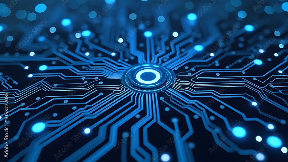 Aufkleber abstract digital network circuit board background banner with glowing light and connecting data dots