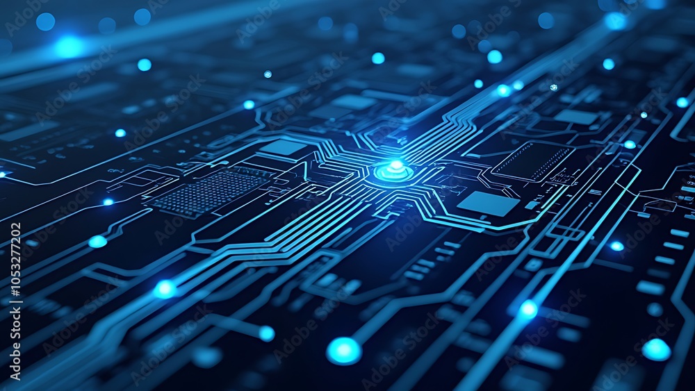 Poster abstract digital network circuit board background banner with glowing light and connecting data dots
