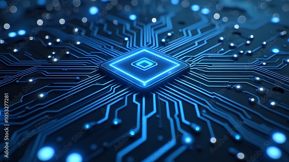 Poster abstract digital network circuit board background banner with glowing light and connecting data dots