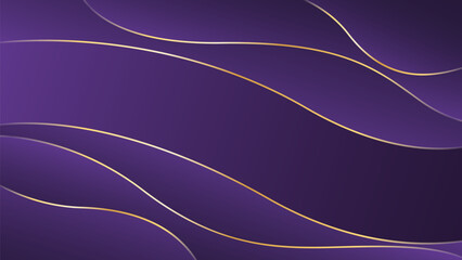 Obraz premium Abstract purple luxury wave background with gold lines. Elegant modern wallpapers. Suitable for templates, banners, cards, sales, ads, events, awards, web and pages