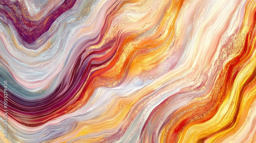 Poster fluid and seamless background with abstract wavy lines in varied hues, creating a calm movement.