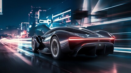 Obraz premium High-Speed Futuristic Car with Cutting-Edge Design, Sleek Futuristic Sports Car with Neon Accents