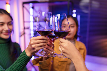 women celebrating, meeting, chatting in bars, 